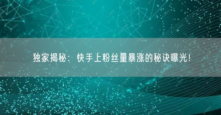 独家揭秘：快手上粉丝量暴涨的秘诀曝光！